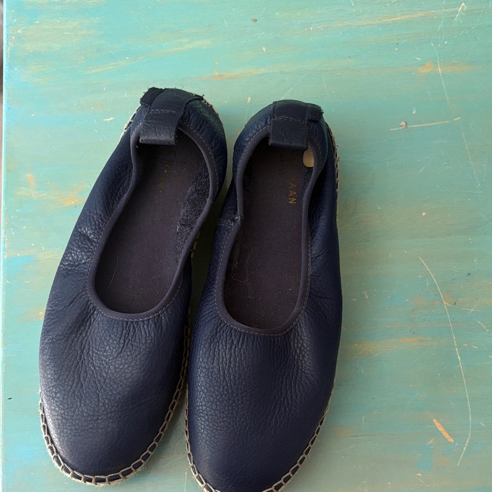Cole Haan Navy Leather Slip-On Espadrille Flats